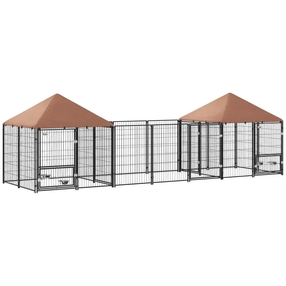 Outdoor Dog Kennel with Adjustable Height Bowls for Comfort