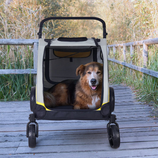 Heavy Duty Large Dog Stroller Buggy 4 Wheels Pet Jogger Pram Doggy Pushchair Brakes Foldable Travel Cart Carriage Zipper Entry
