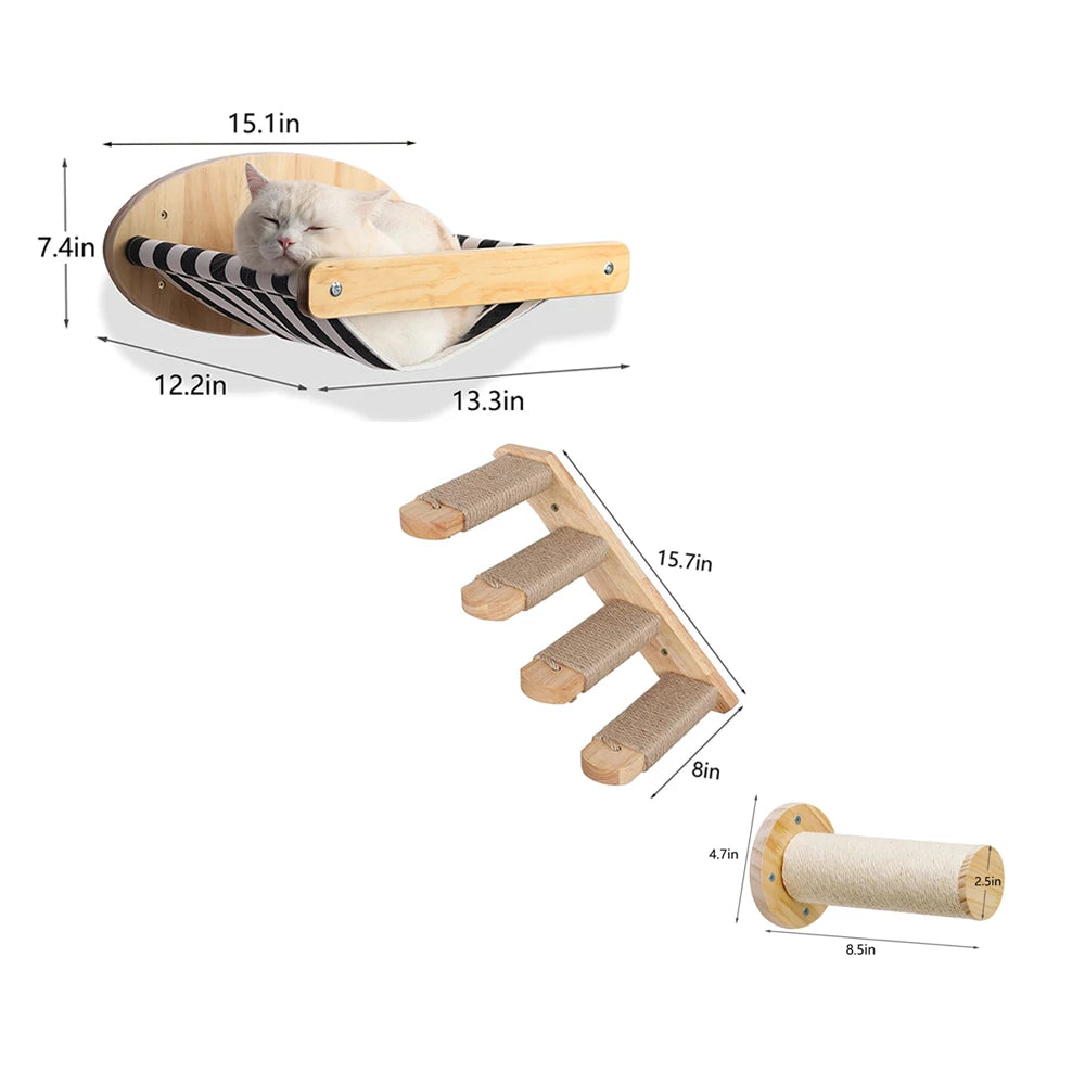 3Pcs Wall Mounted Cat Hammock and Sisal Scratching Set