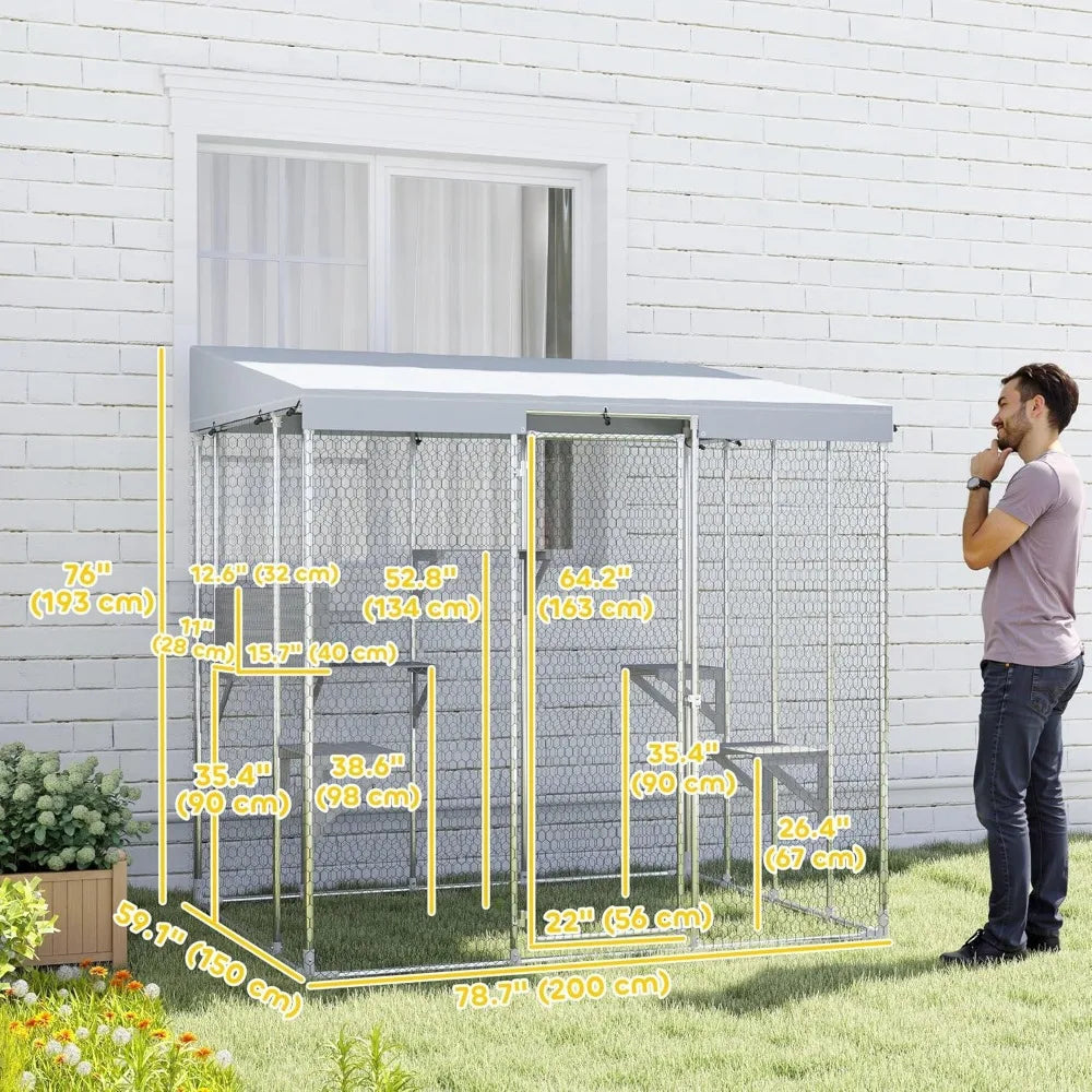 79 Inch Large Catio Outdoor Cat Enclosure With Waterproof Canopy