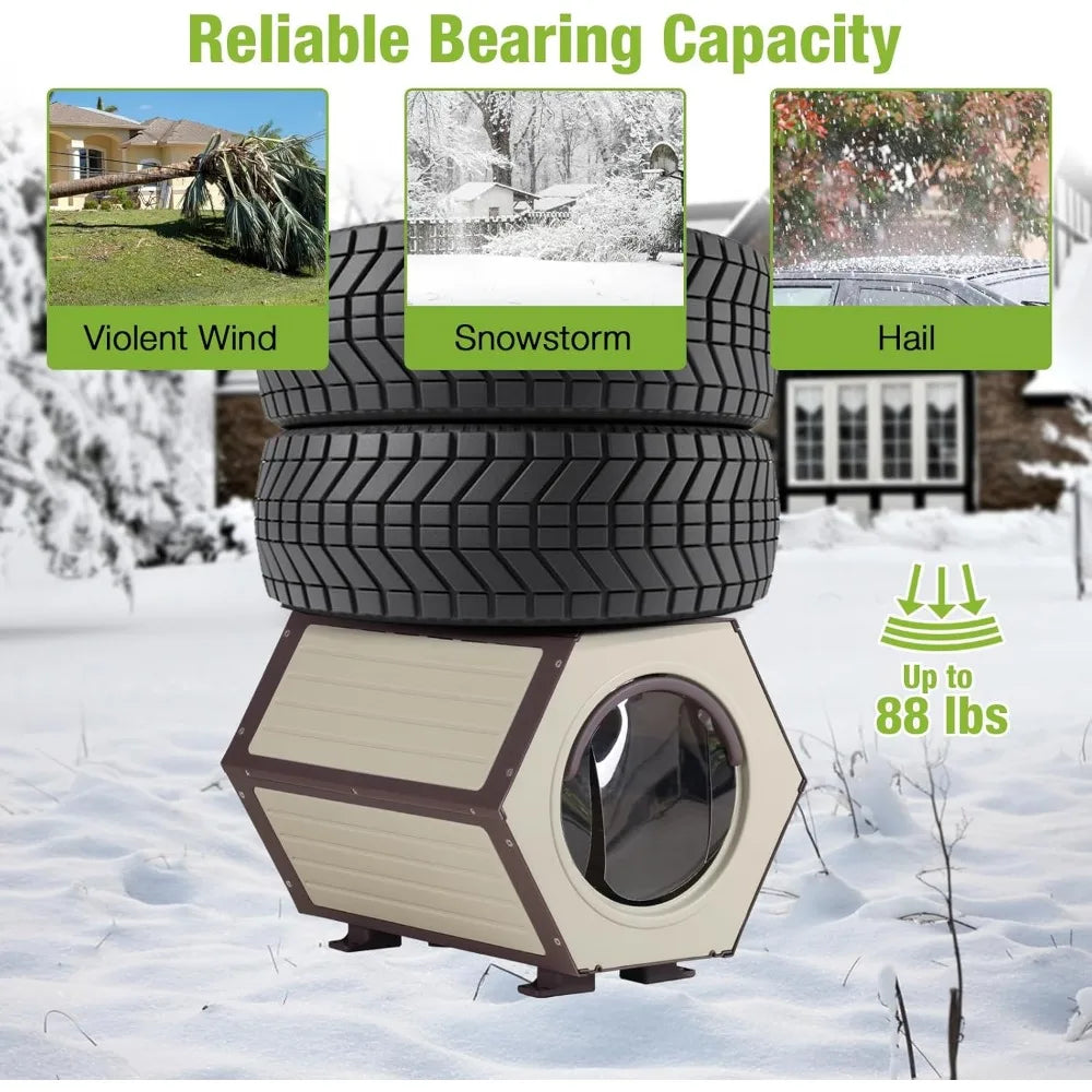 Outdoor Cat House, Heated and Insulated Cat Shelter for Winter, Weatherproof Cat Condo with Adjustable Temperature and Time, Fe