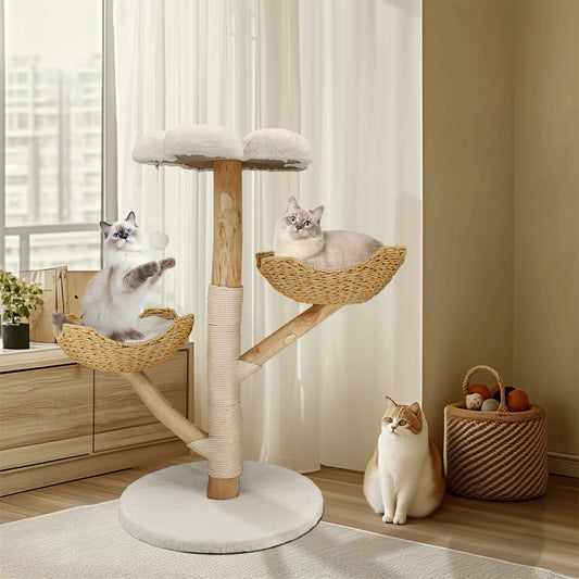 Modern Cat Tree Activity Tower with Plush Cushion and Toy Ball