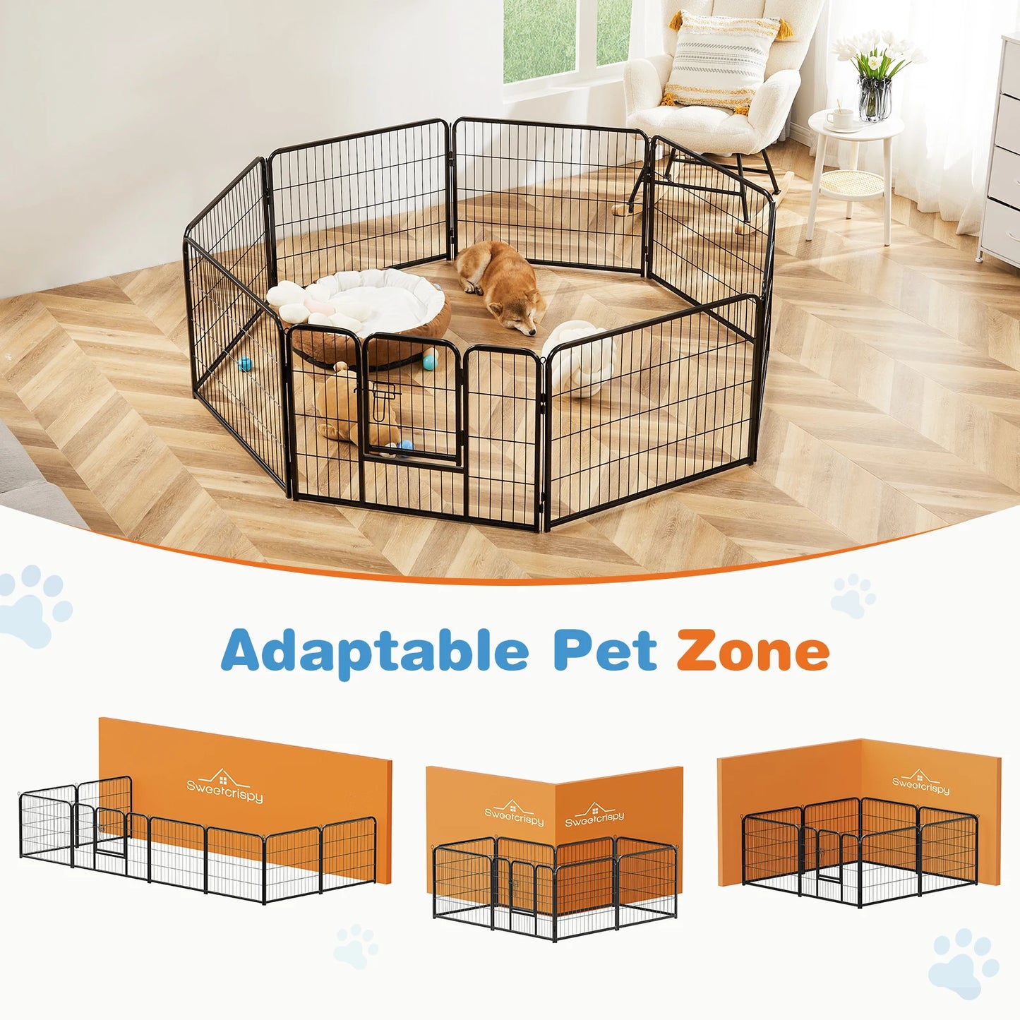 JHK 8 Panel Heavy Duty Metal Dog Playpen for Indoor Outdoor Use