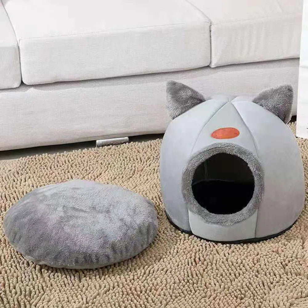 Cozy Cat Bed with Ears Warm Plush Bedding for All Cats