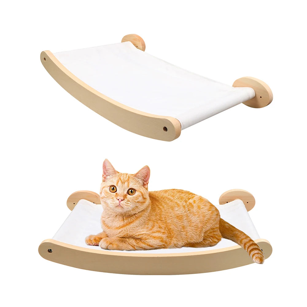 Wooden Cat Scratching Post Wall Mounted Hammock and Shelves