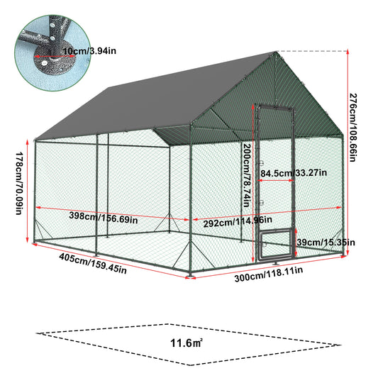 Heavy Duty Metal Chicken Coop with Cover and Nylon Netting