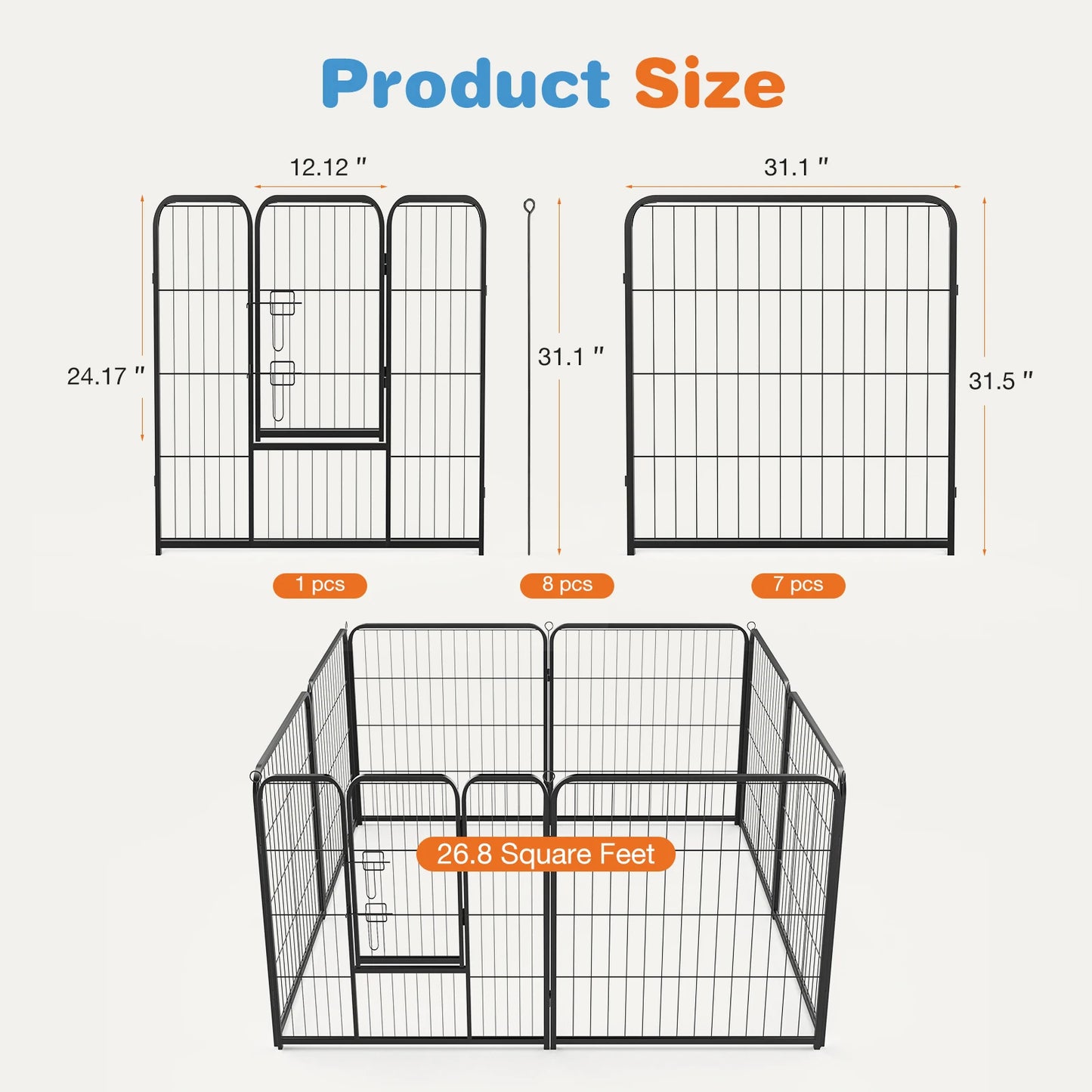 JHK 8 Panel Heavy Duty Metal Dog Playpen for Indoor Outdoor Use