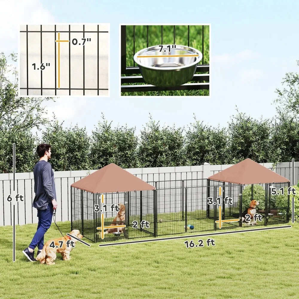 Outdoor Dog Kennel with Adjustable Height Bowls for Comfort