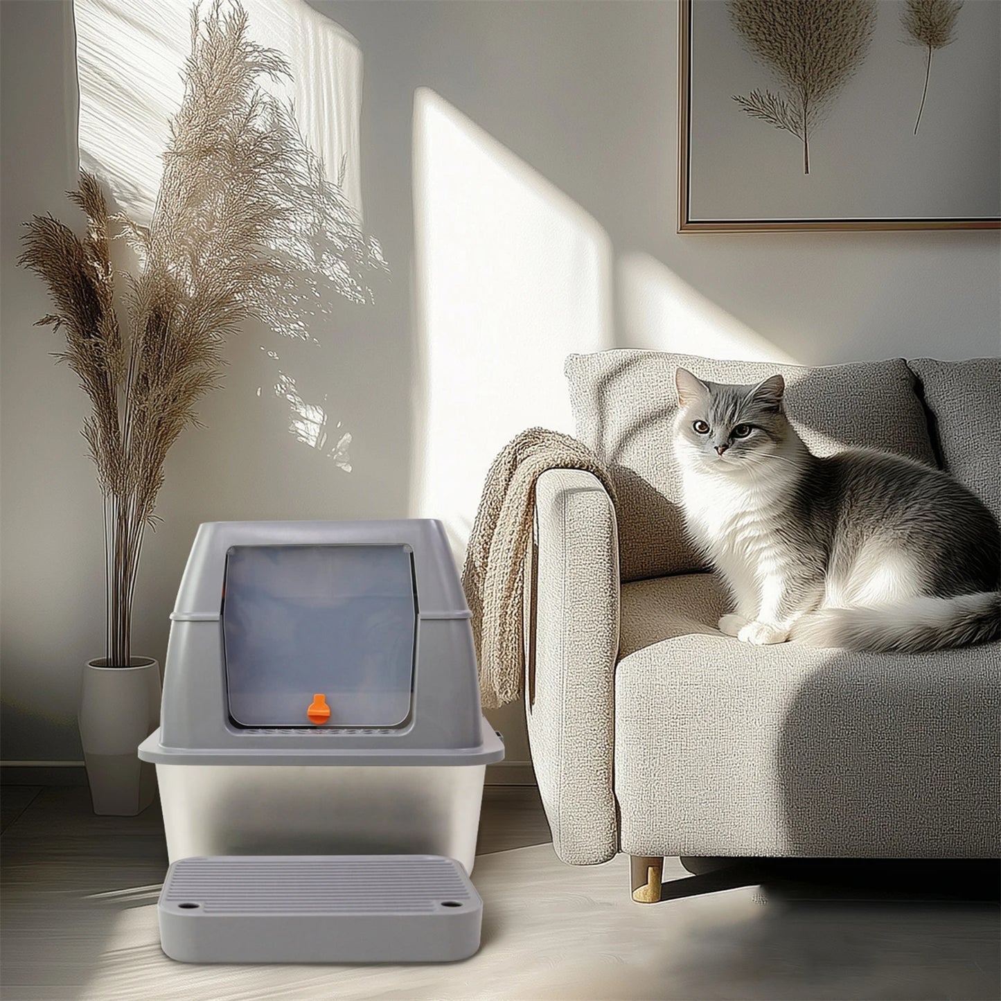 Extra Large Enclosed Stainless Steel Cat Litter Box for Big Cats