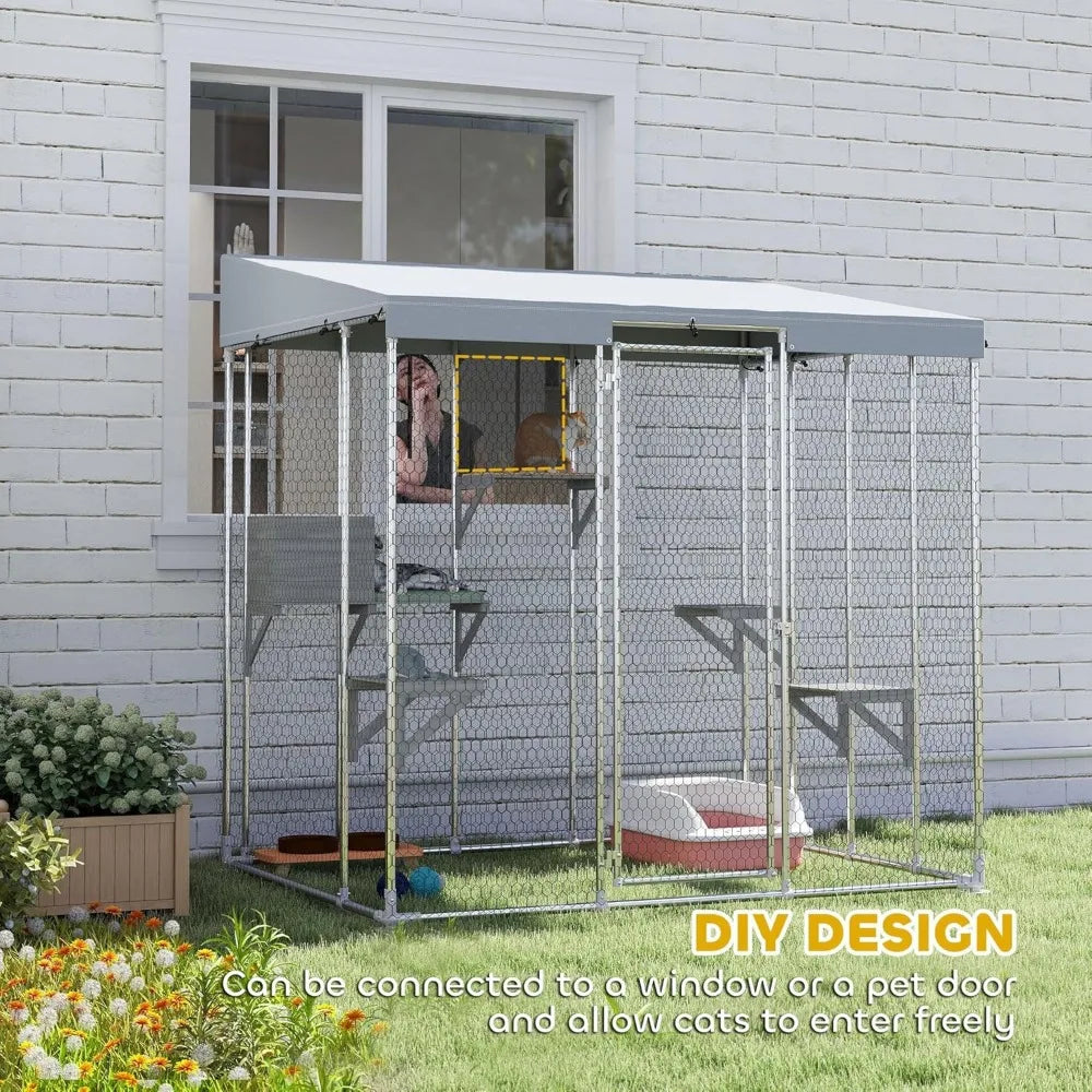 79 Inch Large Catio Outdoor Cat Enclosure With Waterproof Canopy