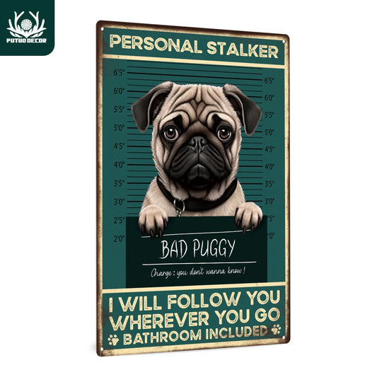 Putuo Decor Vintage Pug Tin Sign Wall Art 7.8x11.8 Inches