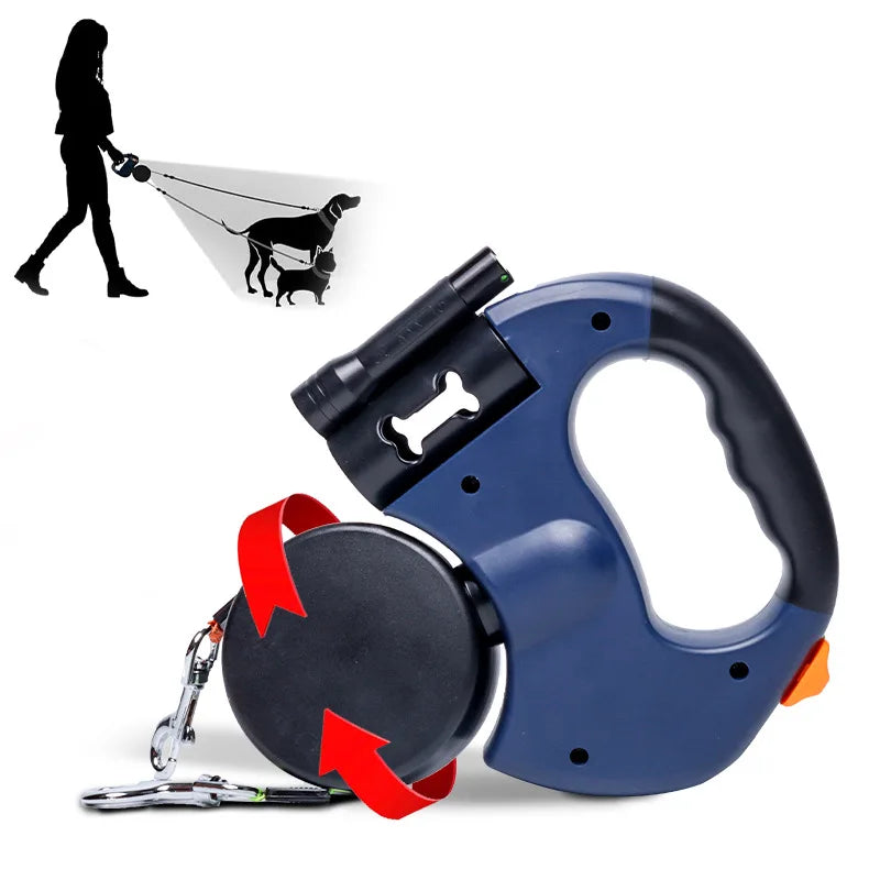 Automatic Retractable Two-End Dog Leash with Flashlight