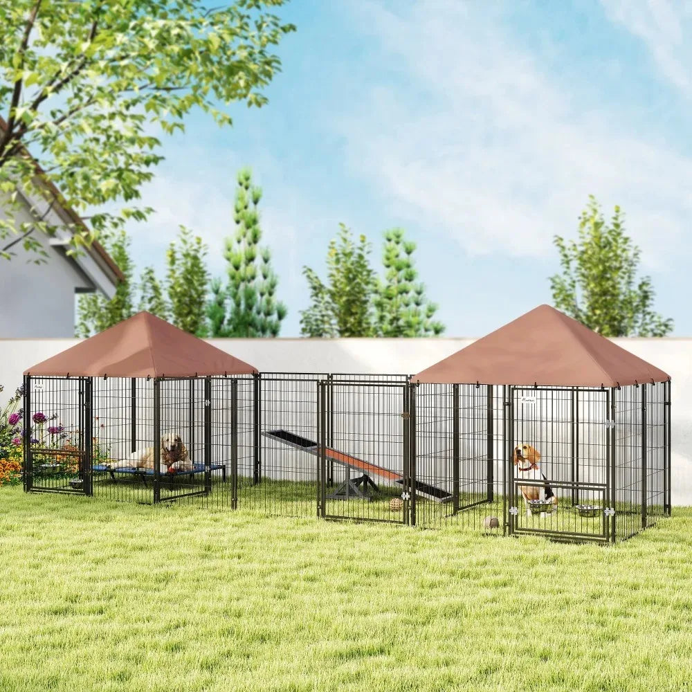 Outdoor Dog Kennel with Adjustable Height Bowls for Comfort