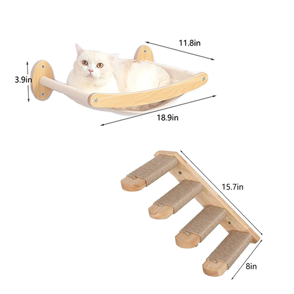 Wall Mounted Cat Hammock and Climbing Shelf with Scratching Pad