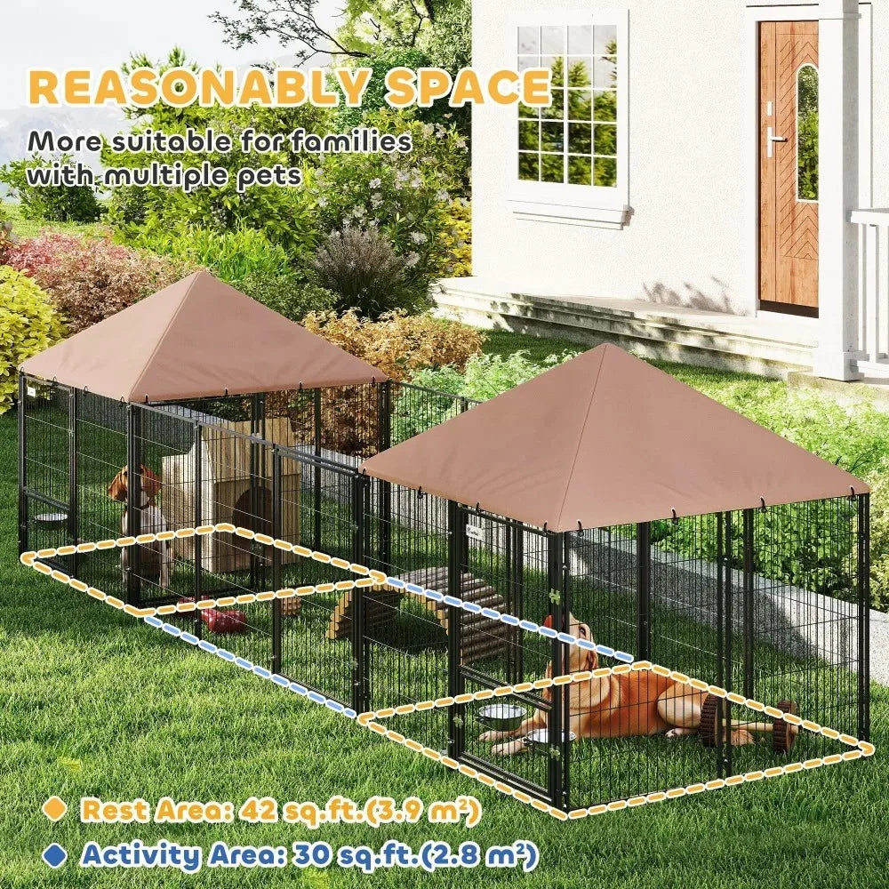 Outdoor Dog Kennel with Adjustable Height Bowls for Comfort