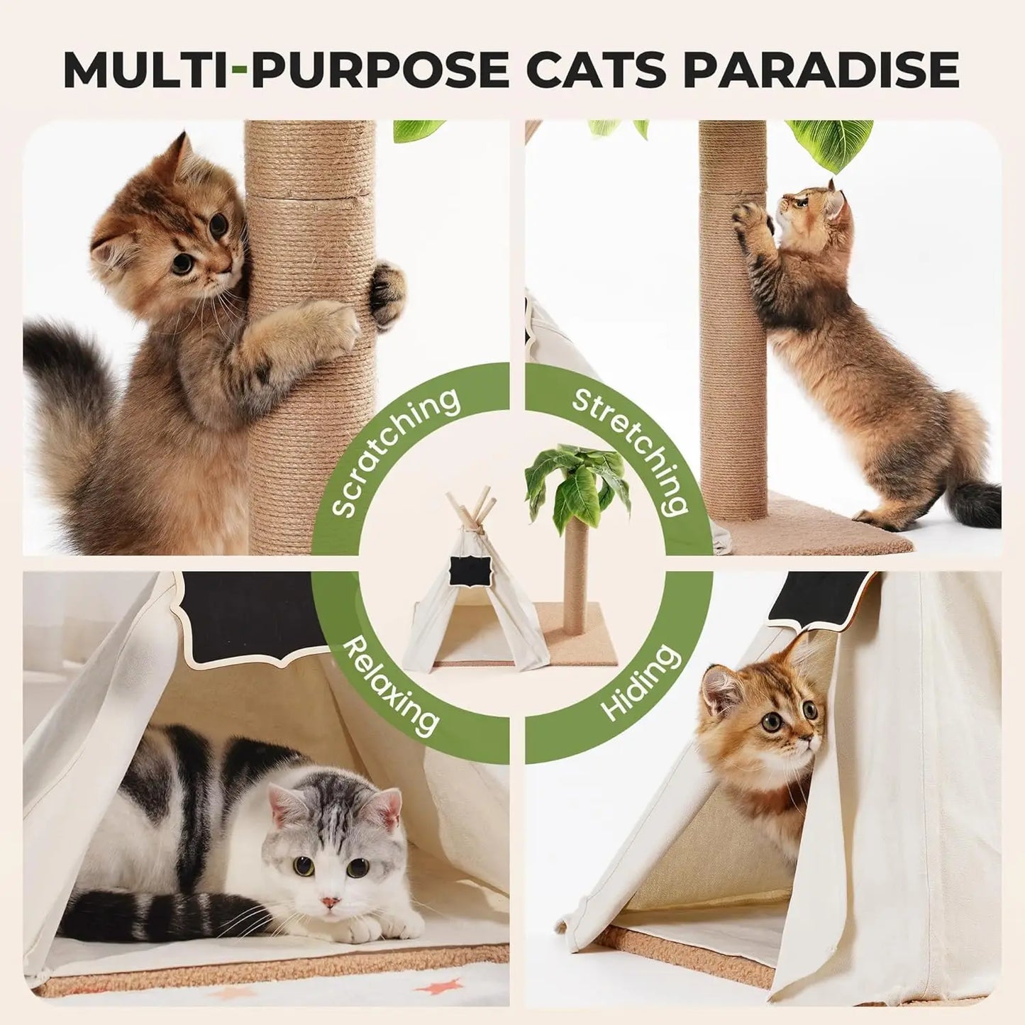 MewooFun Teepee Cat Tree with Scratching Post and Tent 60cm