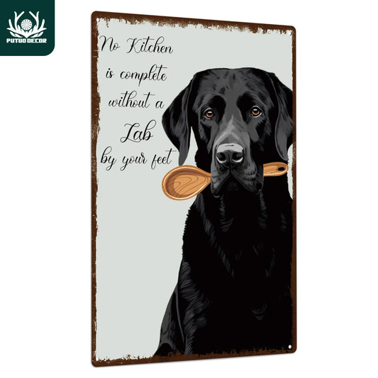 Putuo Decor Black Dog Metal Sign Retro Tin Garden Plaque
