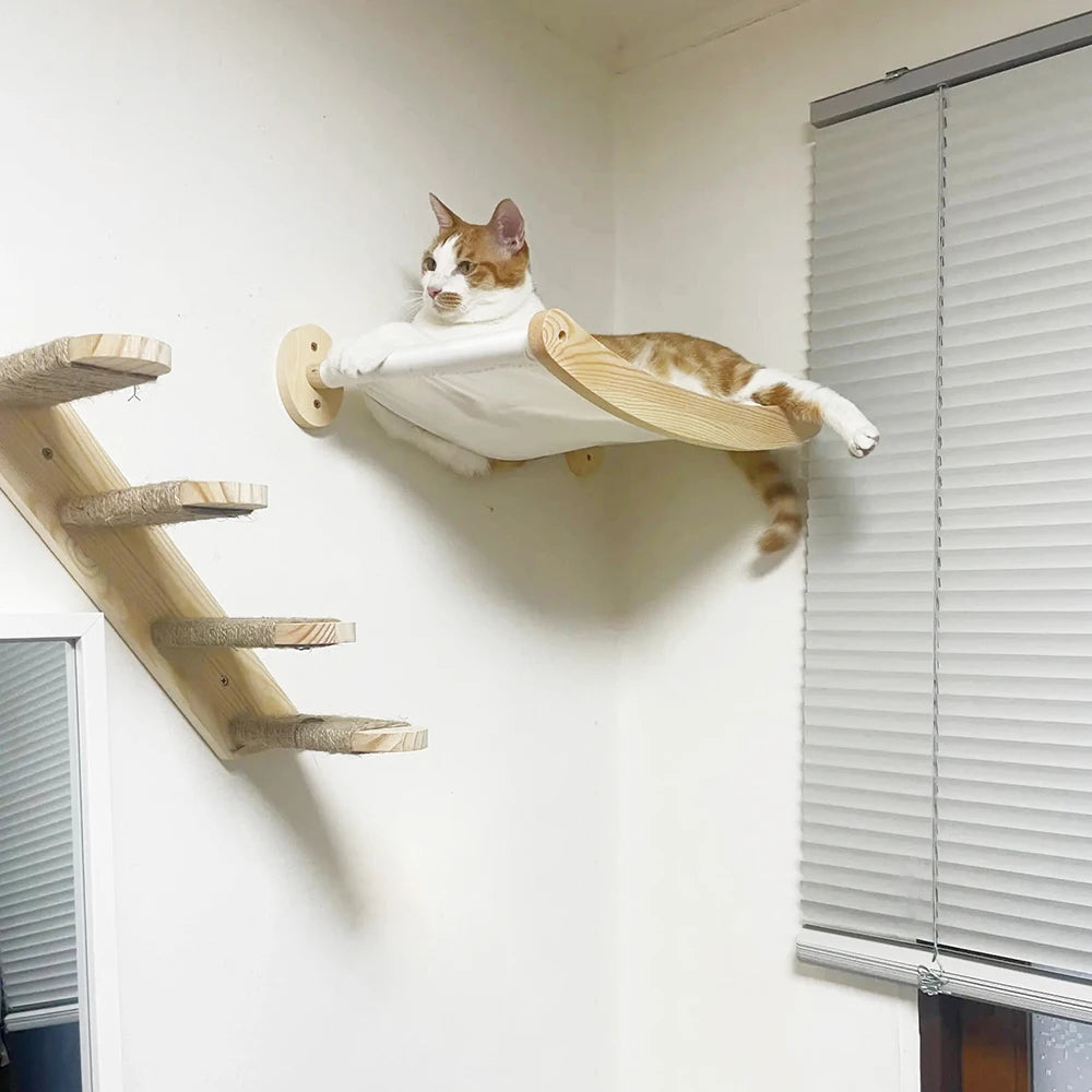 Wall Mounted Cat Hammock and Climbing Shelf with Scratching Pad