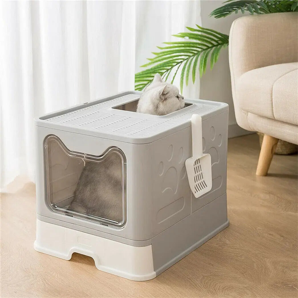 Extra Large Hooded Cat Litter Tray with Scoop and Drawer