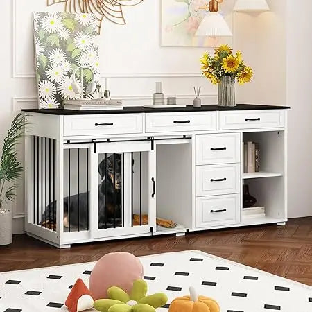Extra Large Luxury Wooden Dog Crate with Drawers and Shelves