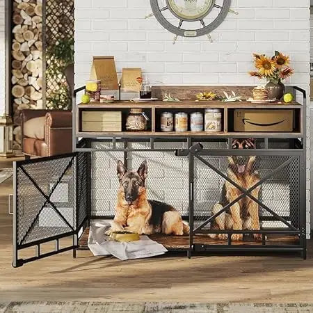 Wooden Dog Crate End Table,48 Inch Dog Kennel with Drawers,Heavy Duty Dog Cage,Decorative Pet Crate