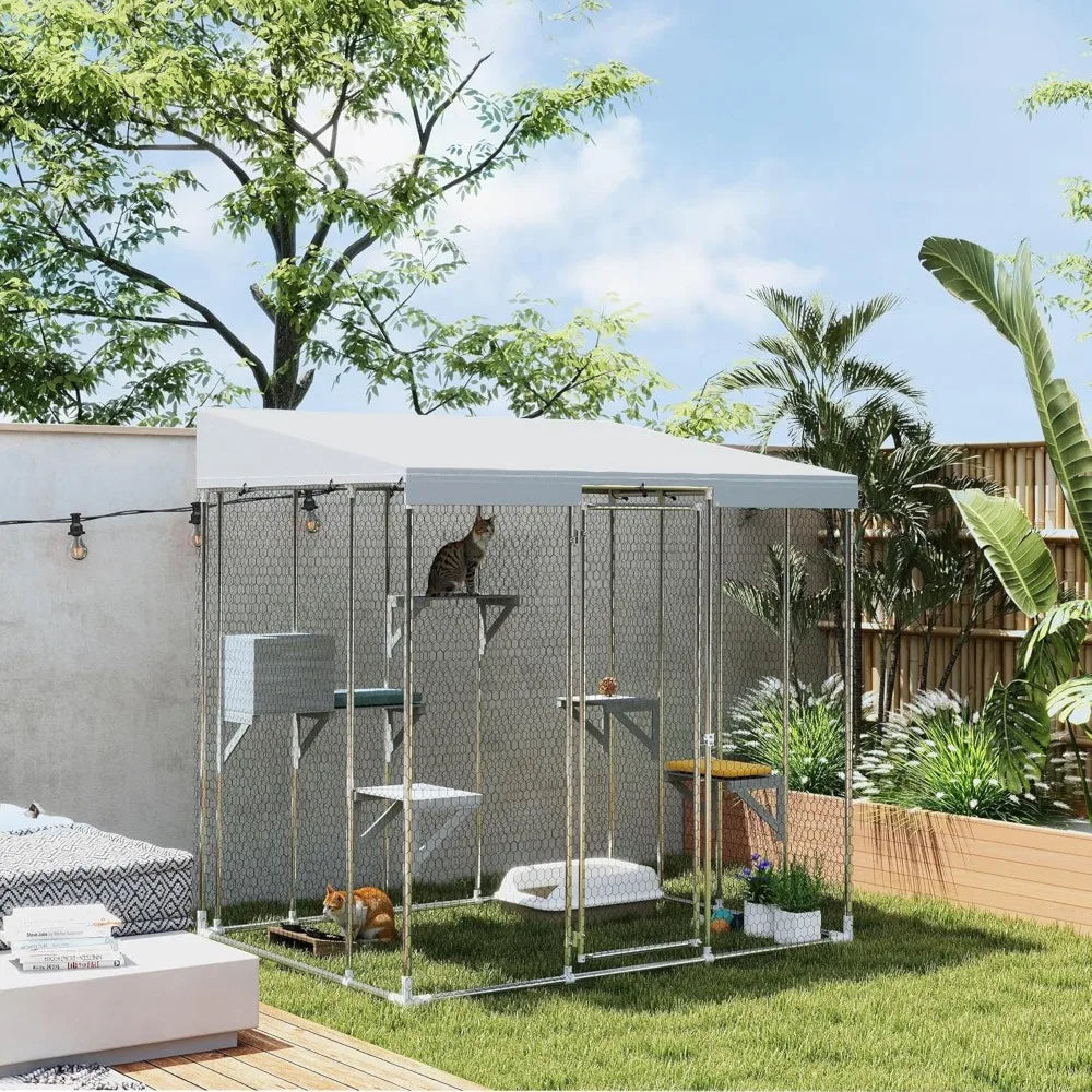 79 Inch Large Catio Outdoor Cat Enclosure With Waterproof Canopy