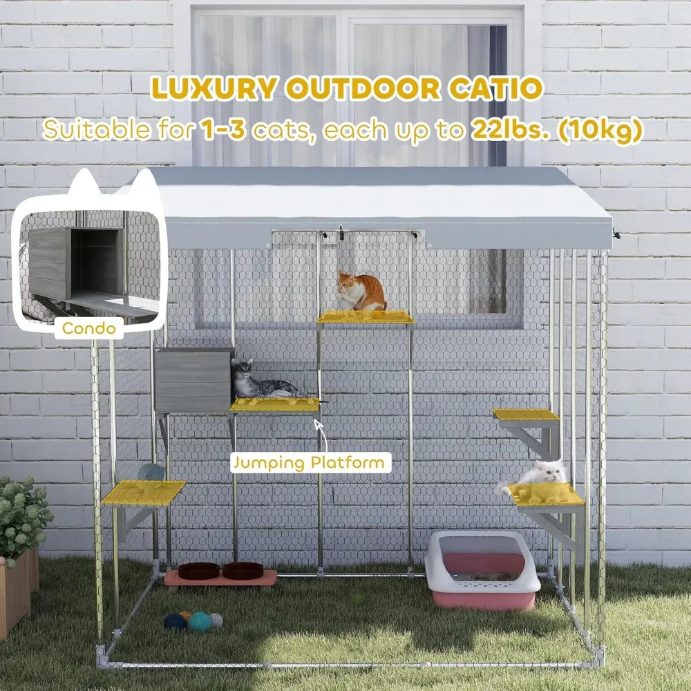 79 Inch Large Catio Outdoor Cat Enclosure With Waterproof Canopy