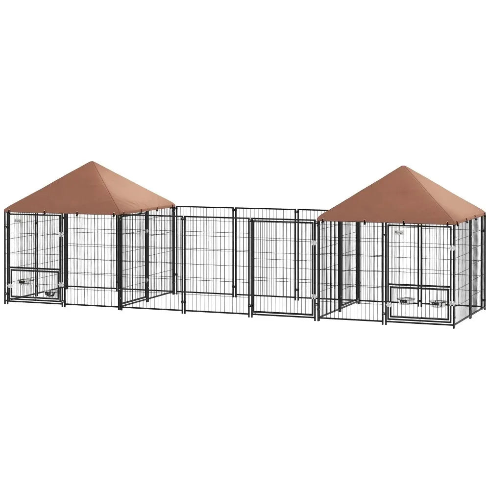 Outdoor Dog Kennel with Adjustable Height Bowls for Comfort