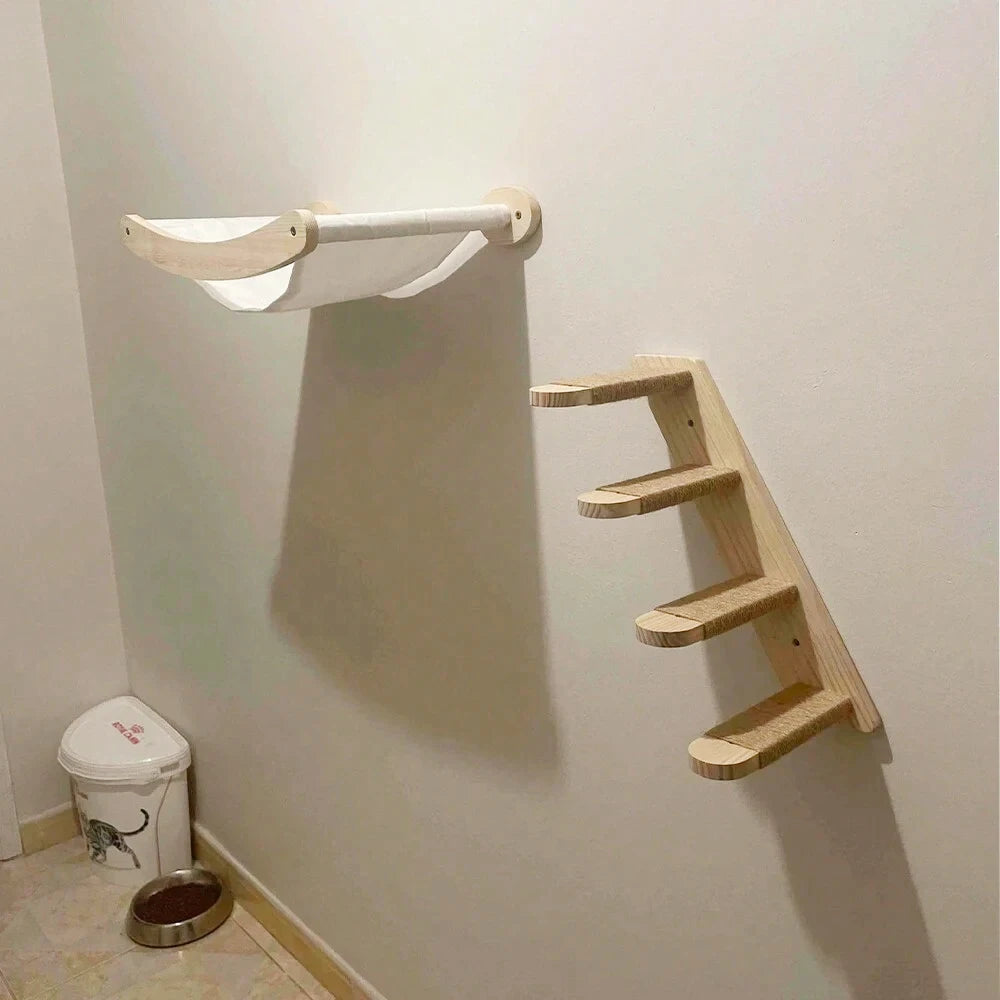 Wall Mounted Cat Hammock and Climbing Shelf with Scratching Pad