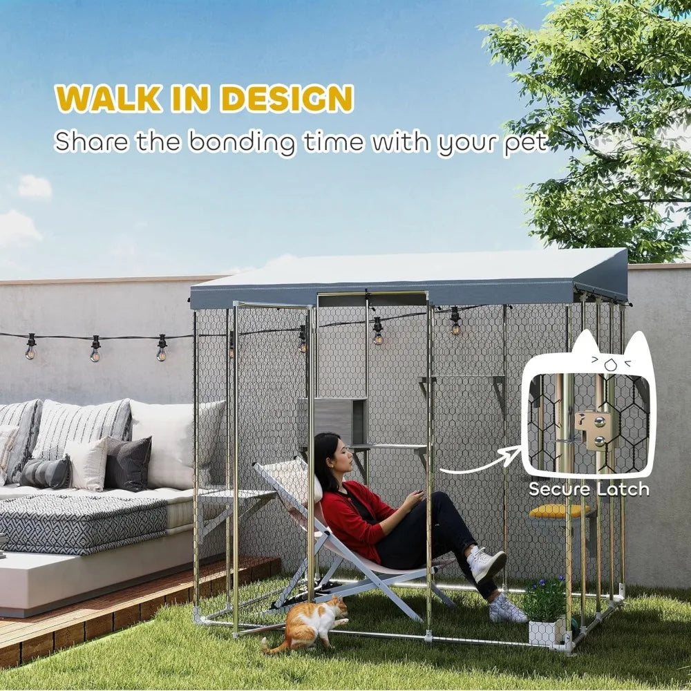 79 Inch Large Catio Outdoor Cat Enclosure With Waterproof Canopy
