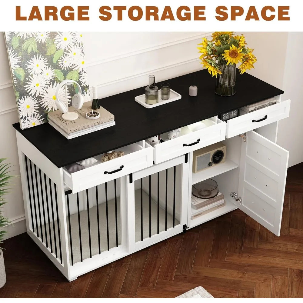 Extra Large Luxury Wooden Dog Crate with Drawers and Shelves