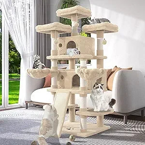 WEEWAY 68 Inches Multi-Level Large Cat Tree for Feline/Big Tower/Condo/Cozy Plush Kitty Perches/Fluffy Balls/Sisal Scratching P
