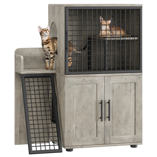 Cat Litter Box Enclosure with Platform, Double Layer Cat Litter Hidden Furniture, Hidden Cat Litter Box Enclosure, Cat Cabinet w