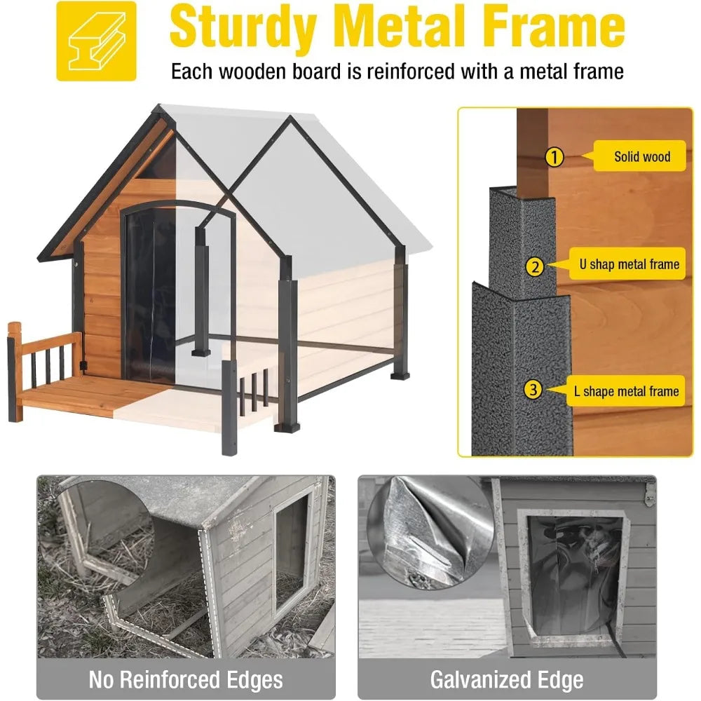 Large Weatherproof Dog House with Metal Frame for All Breeds