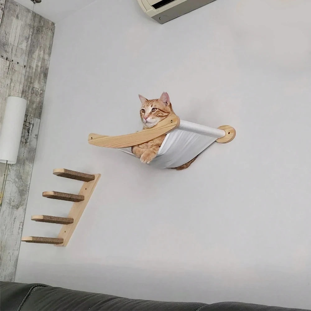 Wall Mounted Cat Hammock and Climbing Shelf with Scratching Pad