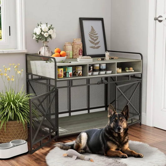 Wooden Dog Crate End Table,48 Inch Dog Kennel with Drawers,Heavy Duty Dog Cage,Decorative Pet Crate