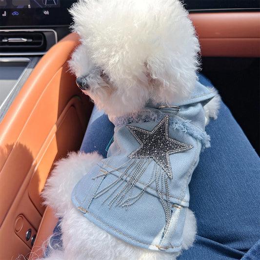 Dog Denim Jacket Vest Costume Vintage Jean Coat For Pets