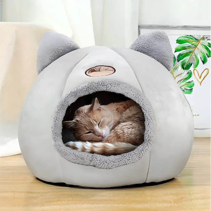 Cozy Cat Bed with Ears Warm Plush Bedding for All Cats