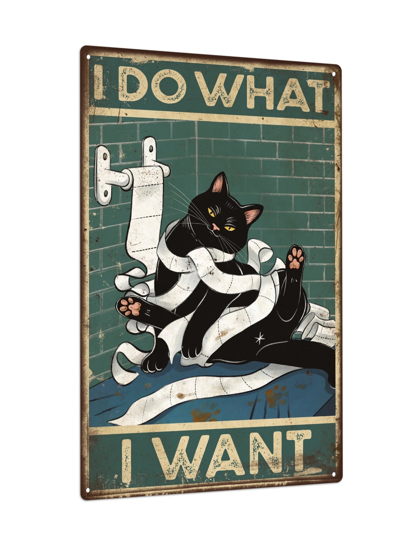 Putuo Decor Black Cat Tin Sign for Bathroom Wall Art Decor