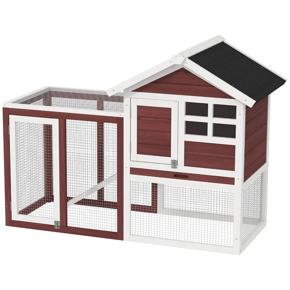 48" Bunny Cage 2 Story Rabbit Hutch w/ Run Pull Out Tray Ramp