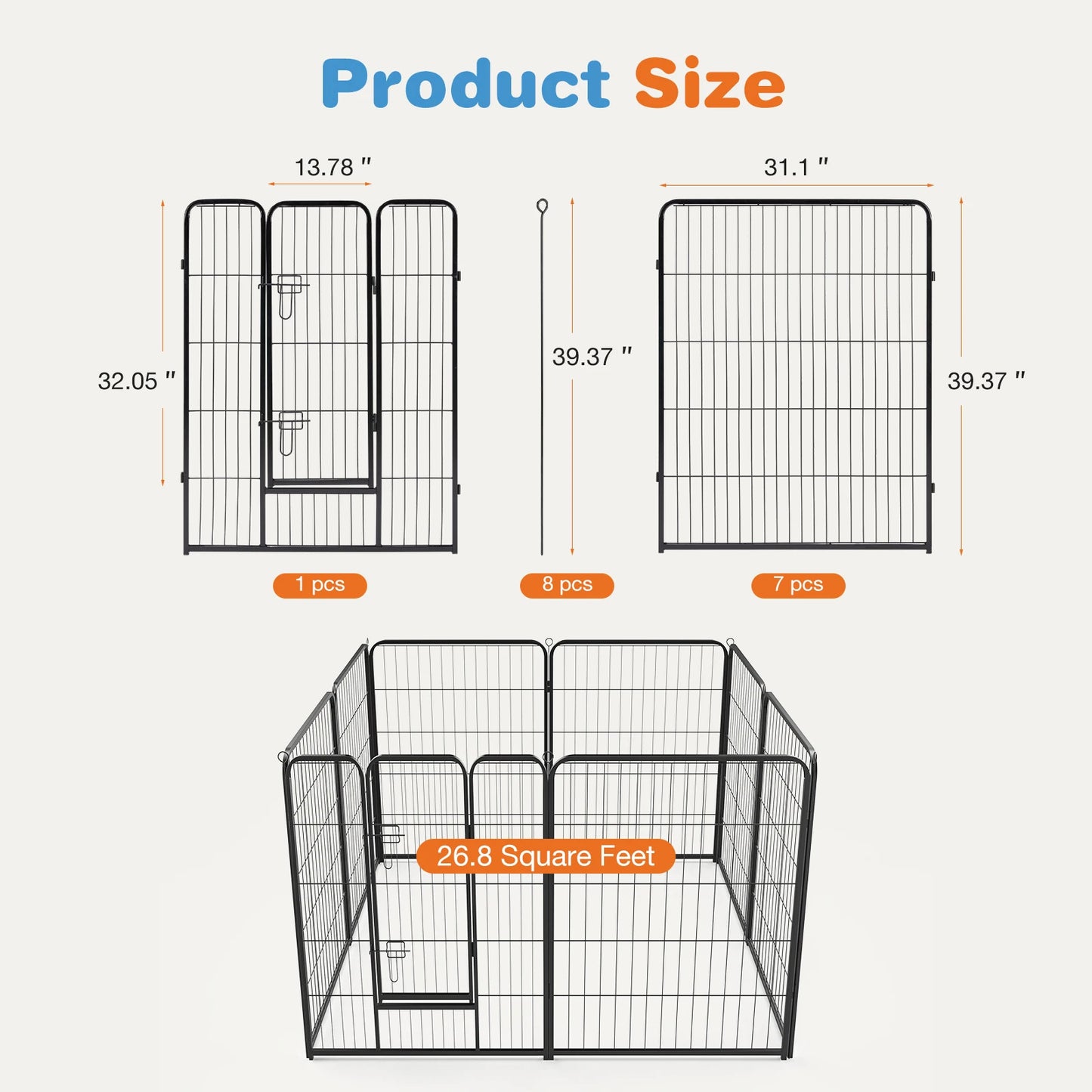 JHK 8 Panel Heavy Duty Metal Dog Playpen for Indoor Outdoor Use