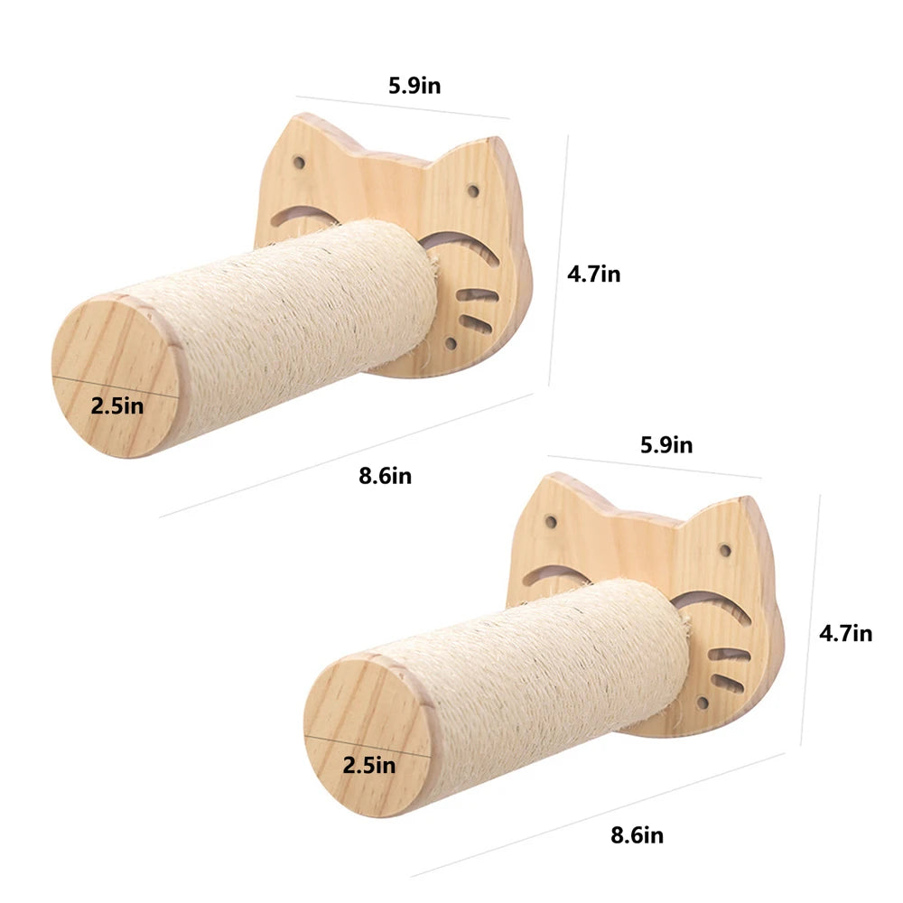 Wooden Cat Scratching Post Wall Mounted Hammock and Shelves