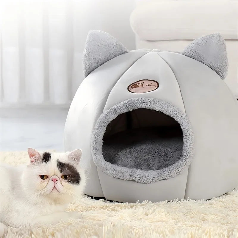 Cozy Cat Bed with Ears Warm Plush Bedding for All Cats