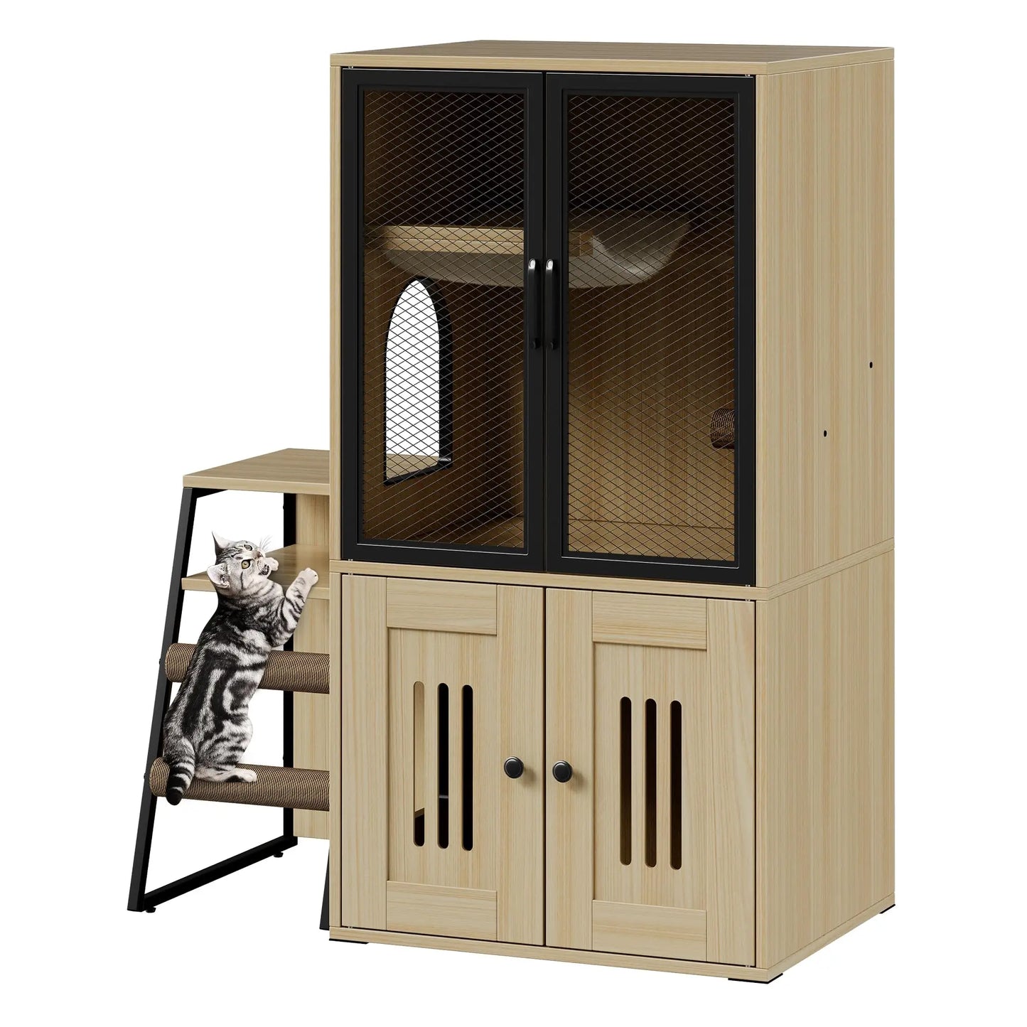 Enclosed Cat Litter Box Furniture With Doors Odor Control