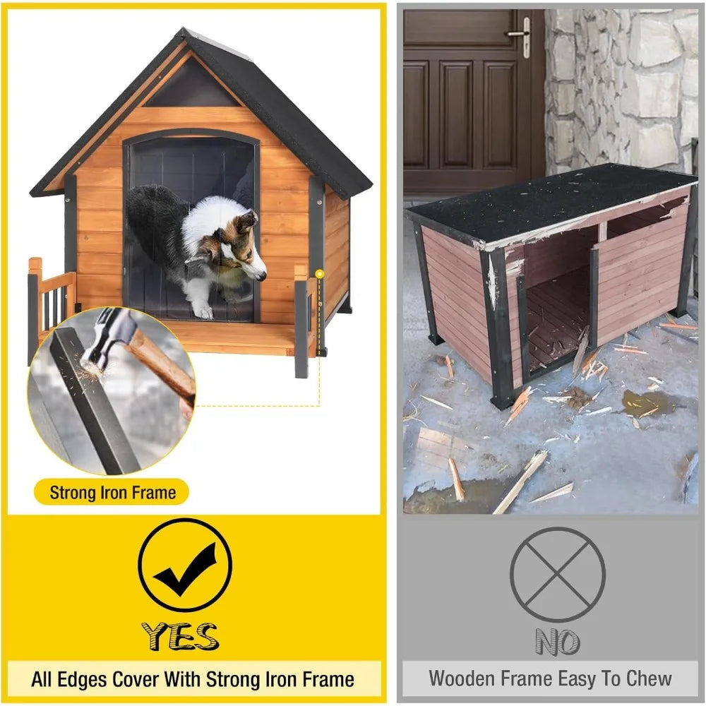 Large Weatherproof Dog House with Metal Frame for All Breeds