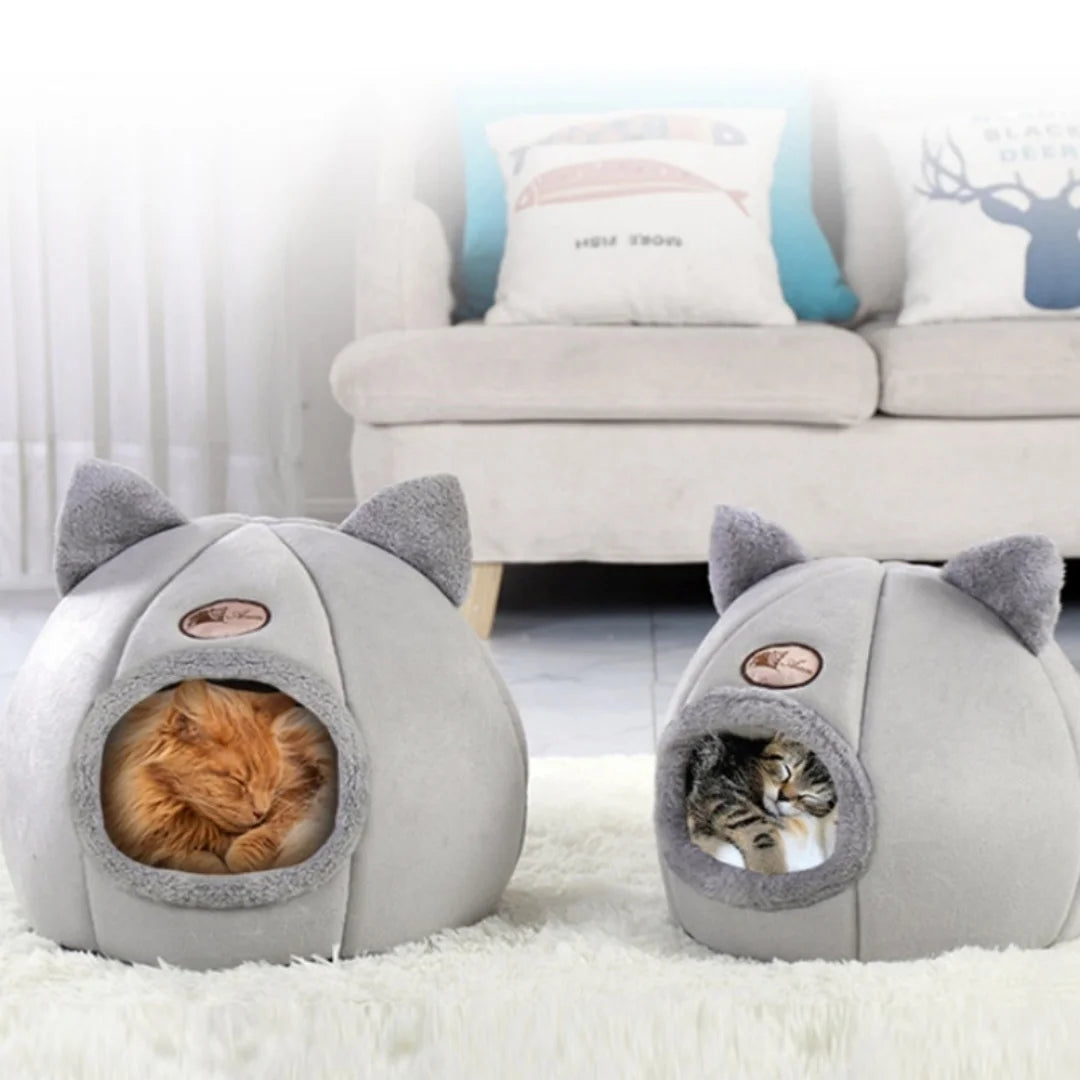 Cozy Cat Bed with Ears Warm Plush Bedding for All Cats