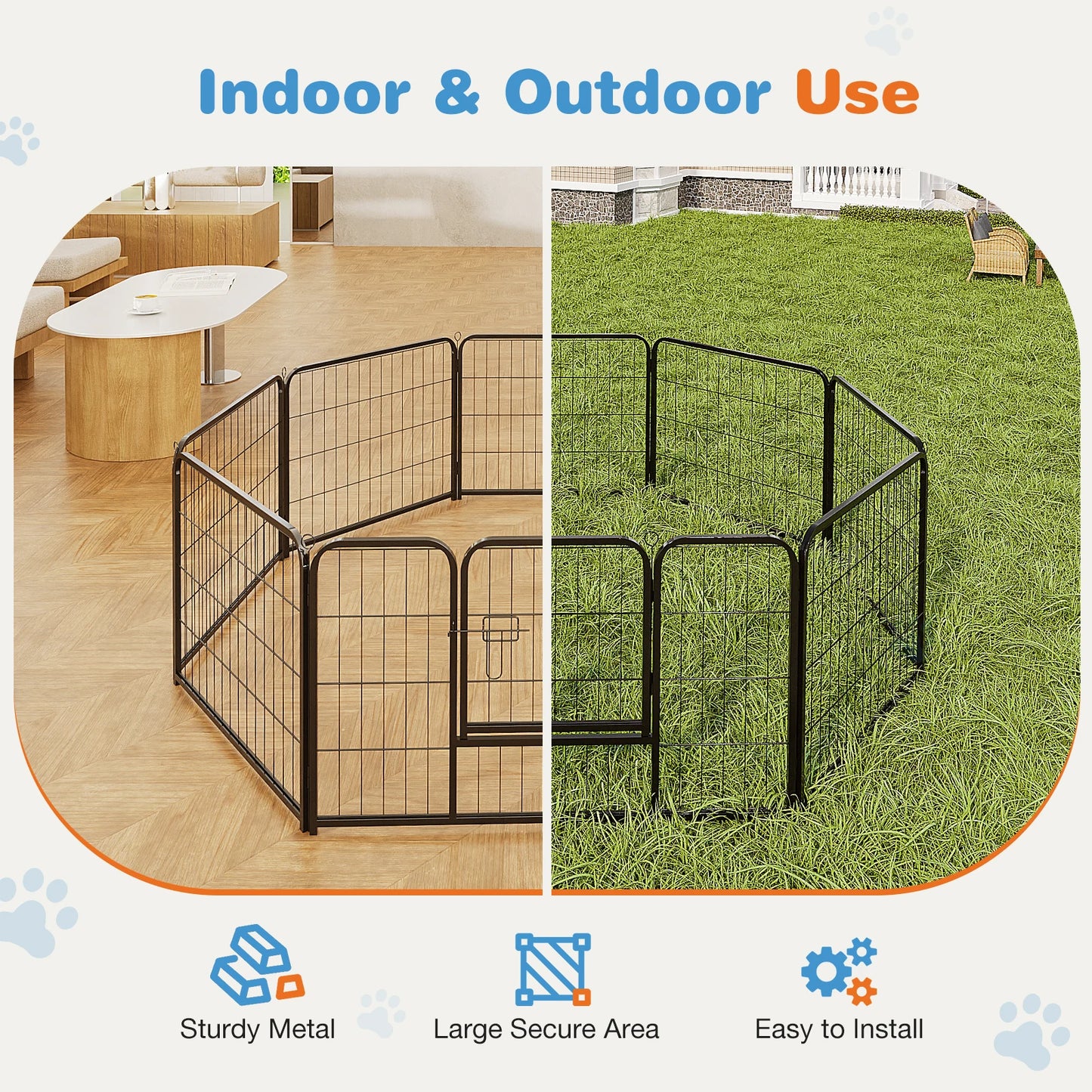 JHK 8 Panel Heavy Duty Metal Dog Playpen for Indoor Outdoor Use