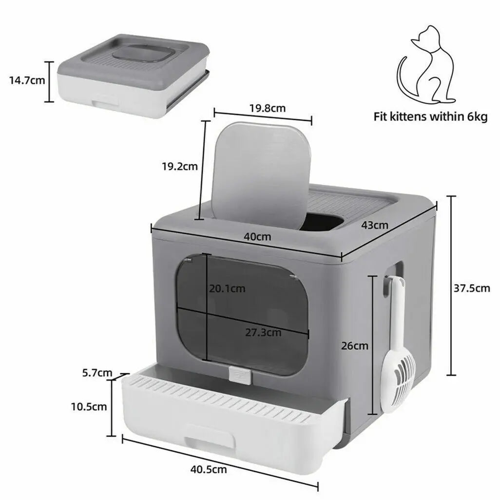 Enclosed Cat Litter Box with Scoop and Foldable Design