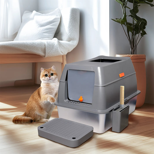 Extra Large Enclosed Stainless Steel Cat Litter Box for Big Cats