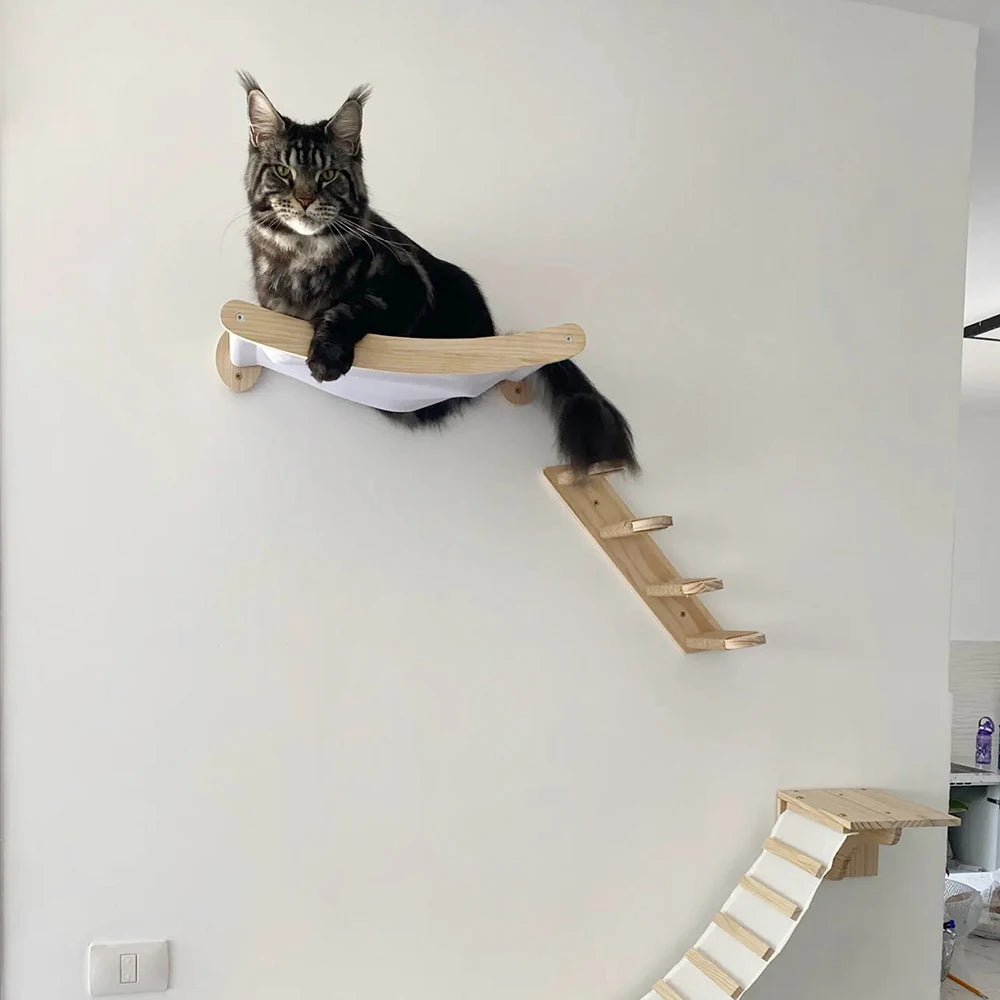 Wall Mounted Cat Hammock and Climbing Shelf with Scratching Pad